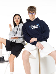 DYAD VIBE Raised Silk Print Hoodie - navy blue