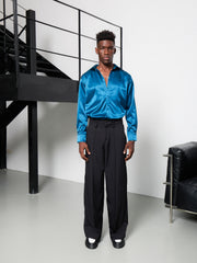 Premium Silk Shirt - Teal Blue