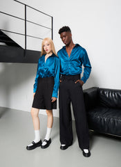 Premium Silk Shirt - Teal Blue